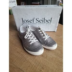 Josef Seibel Womens Caspian Leather Sneakers Shoes Platinum Metallic EU 36‎ NEW